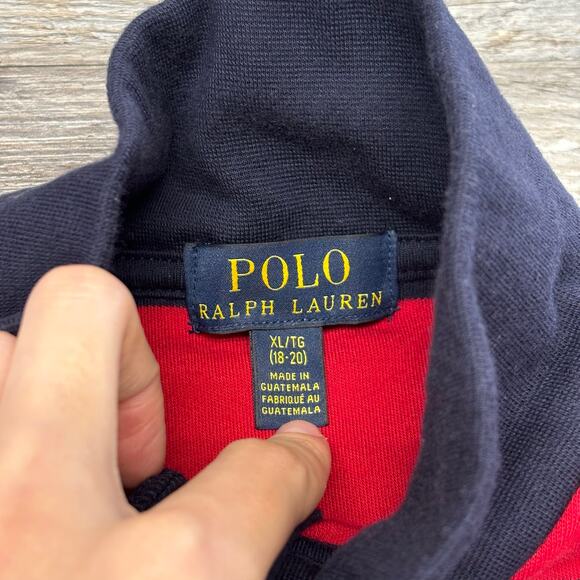 Polo Ralph Lauren Blue Red Striped Boys XL Quarter Zip Mock Pullover Sweater EUC - Picture 4 of 10